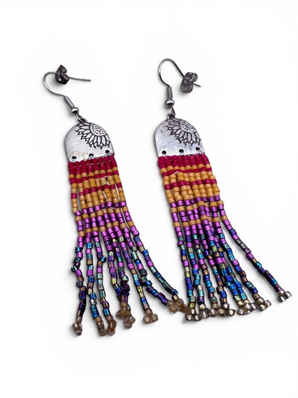 Nickel free Handmade Multicolor Beaded Fringe Earrings